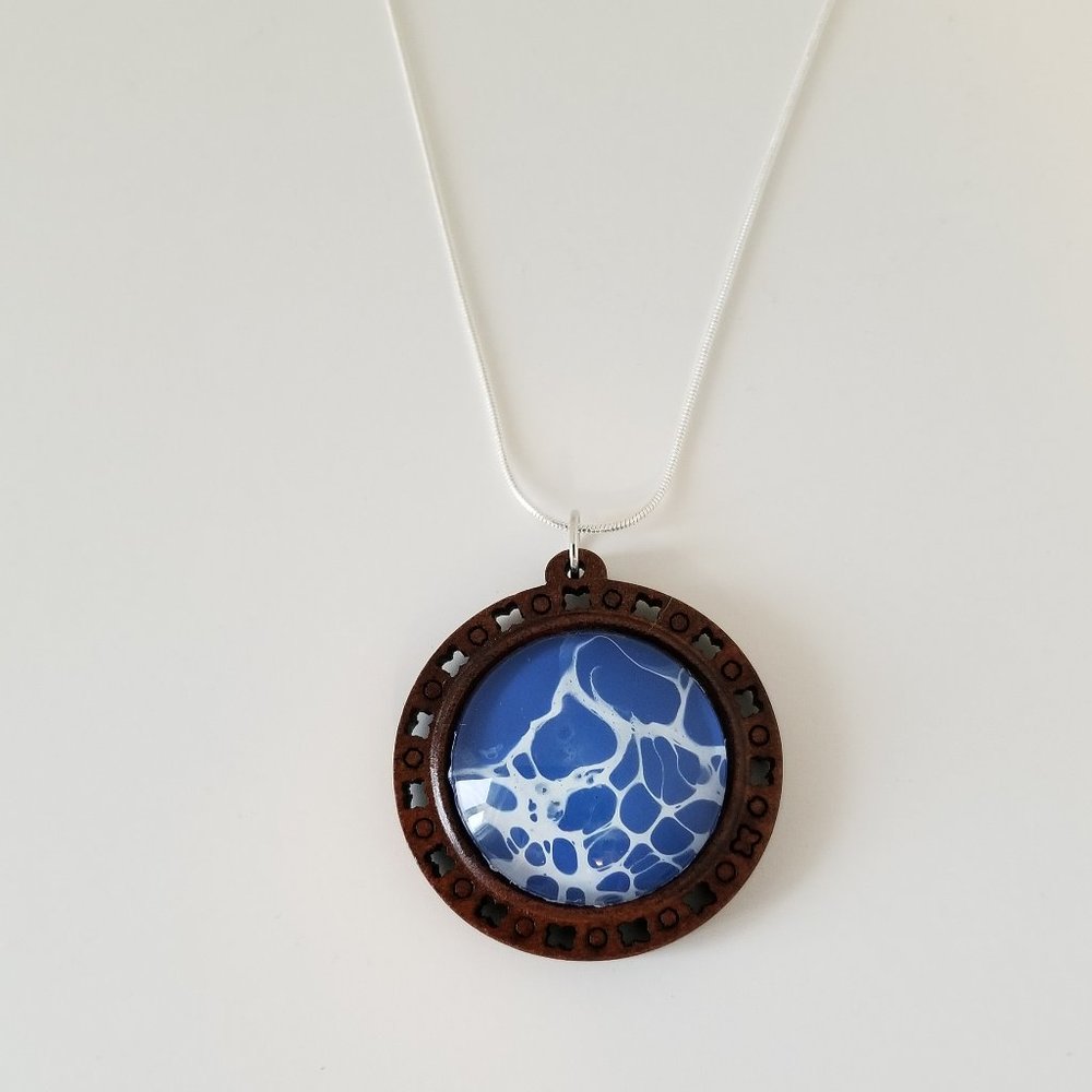 2/$20 Blue & White Fluid Art Pendant Necklace